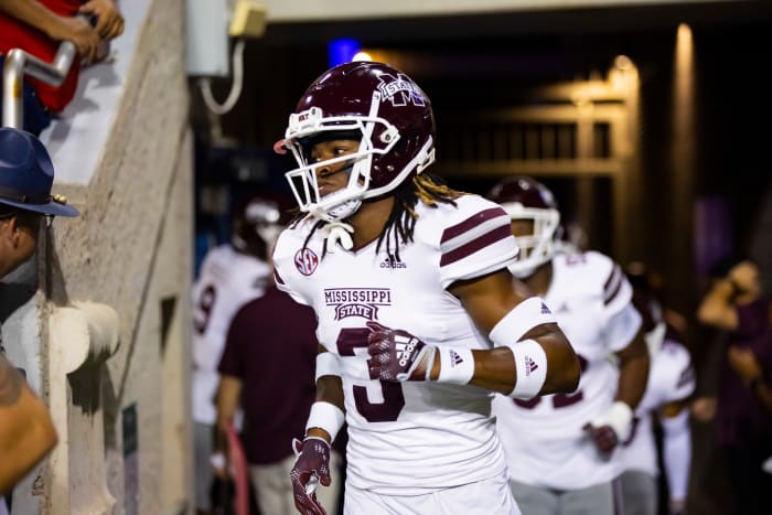 Sep 10, 2022; Tucson, Arizona, USA; Mississippi State Bulldogs cornerback Decamerion Richardson (3) against the Arizona Wildcats at Arizona Stadium. Mandatory Credit: Mark J. Rebilas-USA TODAY Sports